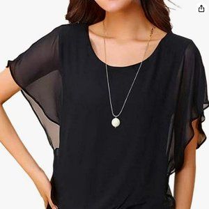 Women's Loose Casual Short Sleeve Chiffon Top Blouse Size Large NWT